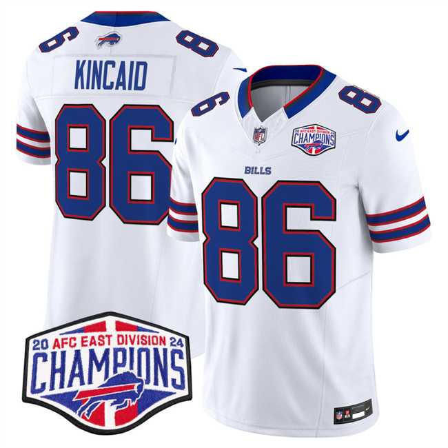 Mens Buffalo Bills #86 Dalton Kincaid White F.U.S.E. 2024 AFC East Division Champions Vapor Limited Stitched Jersey